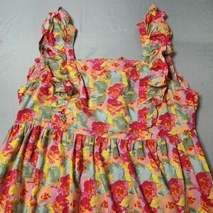 Peyton & Parker Floral Maxi Dress Women 2X Pink Yellow Cotton Ruffle Tiered Boho